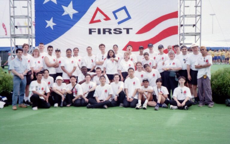 Canada’s first FIRST team posing in front of a FIRST banner