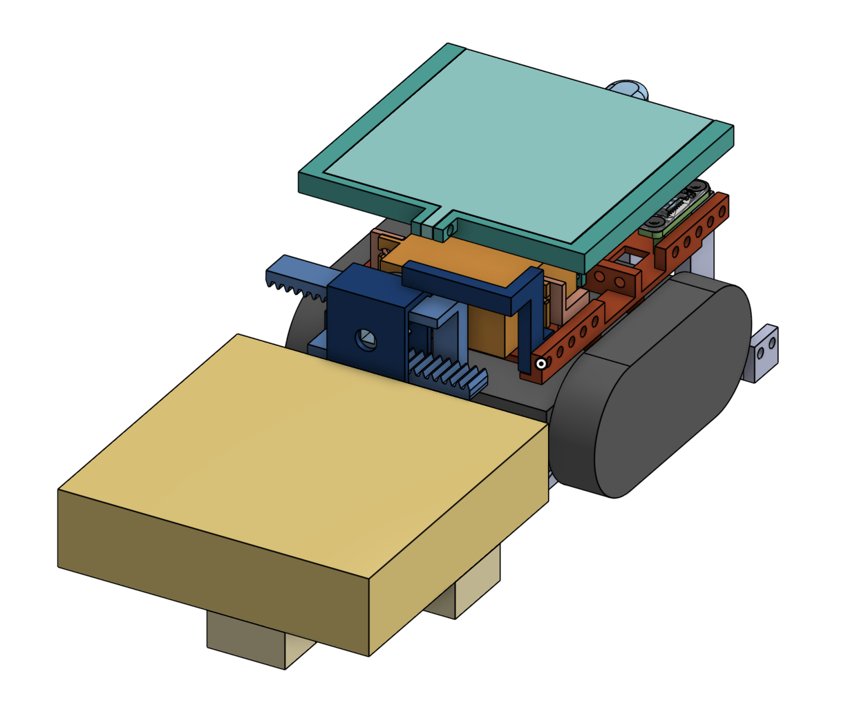 A colour-coded CAD model of a robot assembly in Onshape